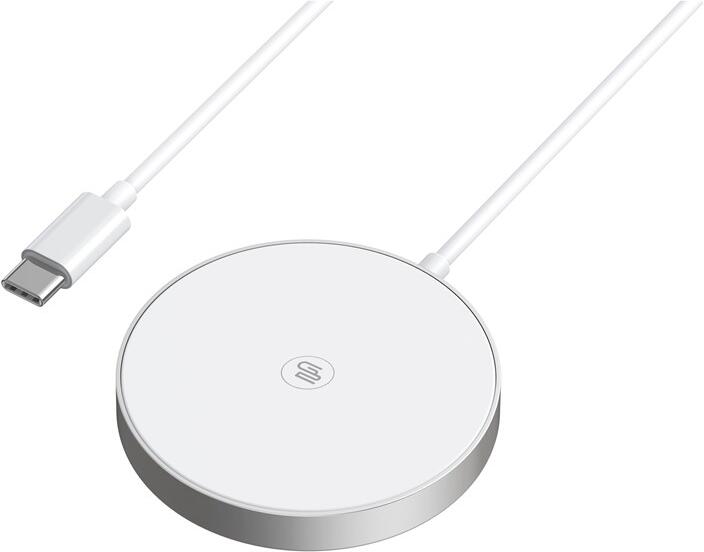 Bezdrátová nabíječka GoGEN MagSafe, Qi2, 15W - stříbrná/bílá