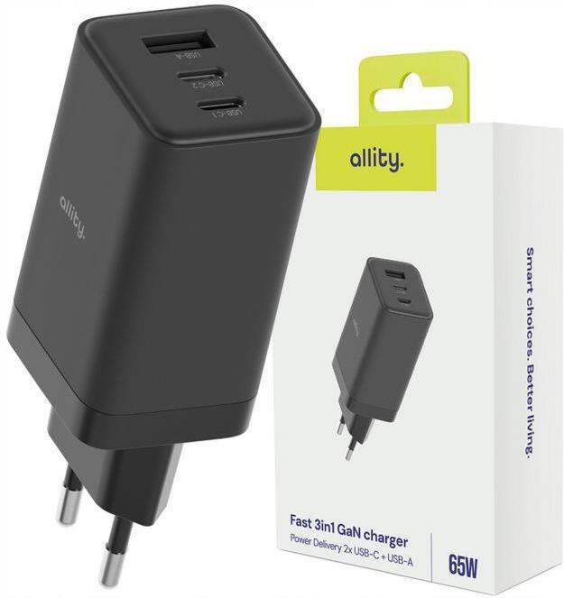 Nabíječka do sítě Allity ATC-01-65WACC 65W, 1xUSB, 2xUSB-C černá