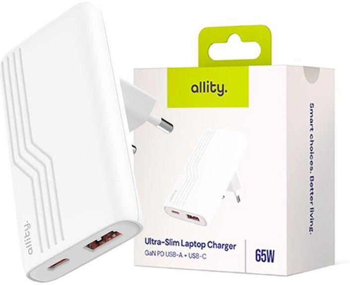 Nabíječka do sítě Allity ATC-02-65WAC 65W, 1xUSB, 1xUSB-C bílá