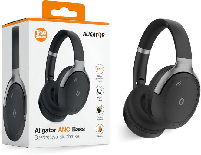 Bluetooth sluchátka ALIGATOR ANC BASS, černo-stříbrná