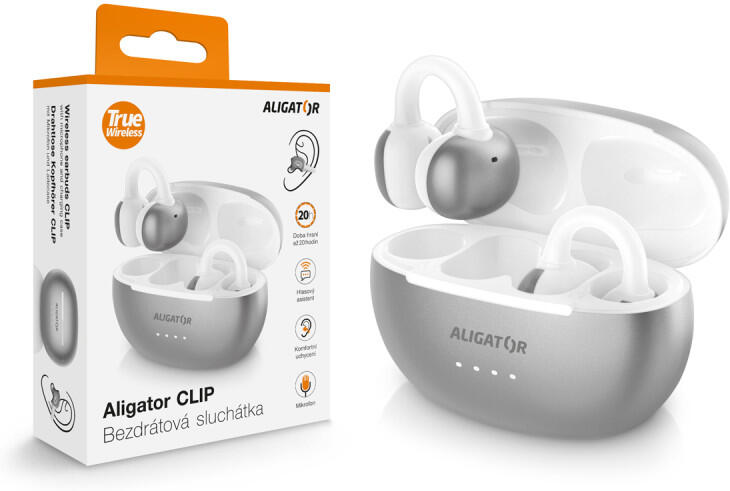 Bluetooth sluchátka ALIGATOR Clip, stříbrná