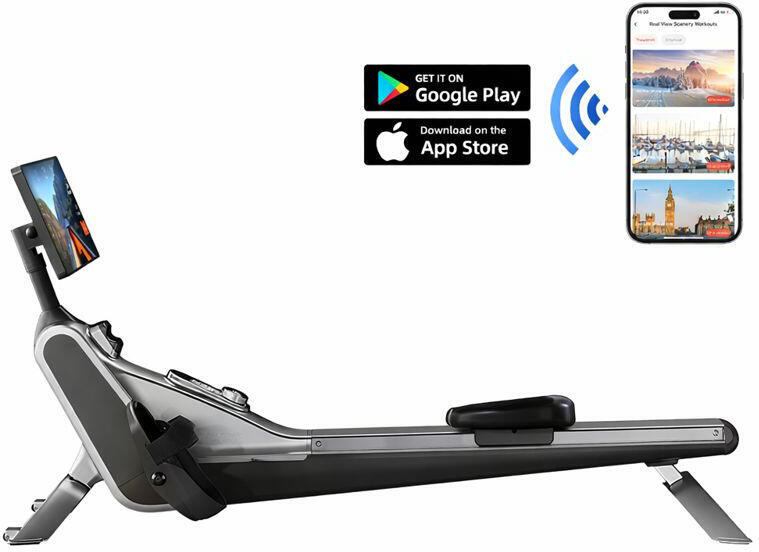 Veslovací trenažer se speciálním "Gravity systém", bluetooth a dotykovou obrazovkou 40 cm