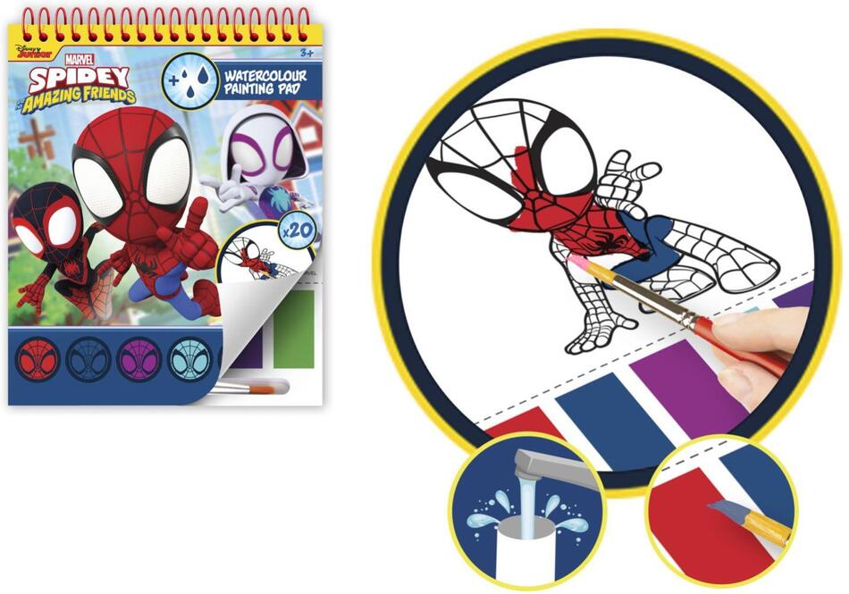 Teddies Blok omalovánky Spidey s vodovými barvami a štětcem
