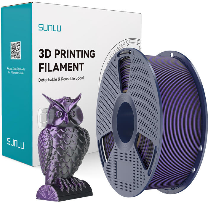 Dvoubarevná filamentová nit Sunlu PLA+ Silk (černá a fialová)