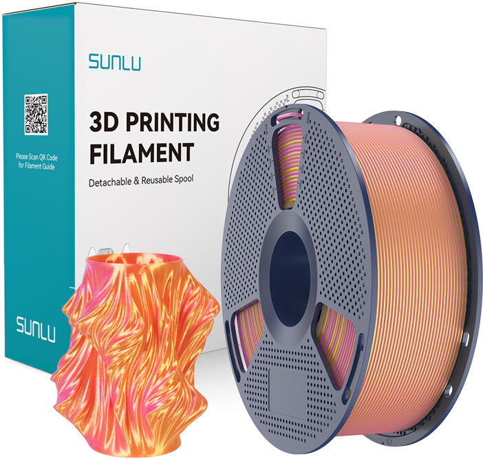 Dvoubarevná filamentová nit Sunlu PLA+ Silk (růžová a zlatá)