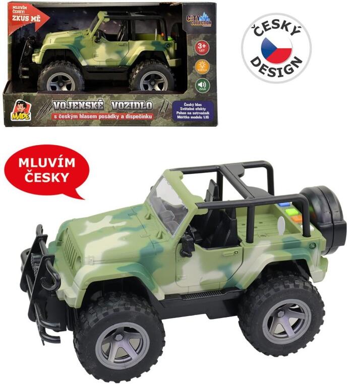 Jeep vojenský, na setrvačník, s reálným hlasem posádky