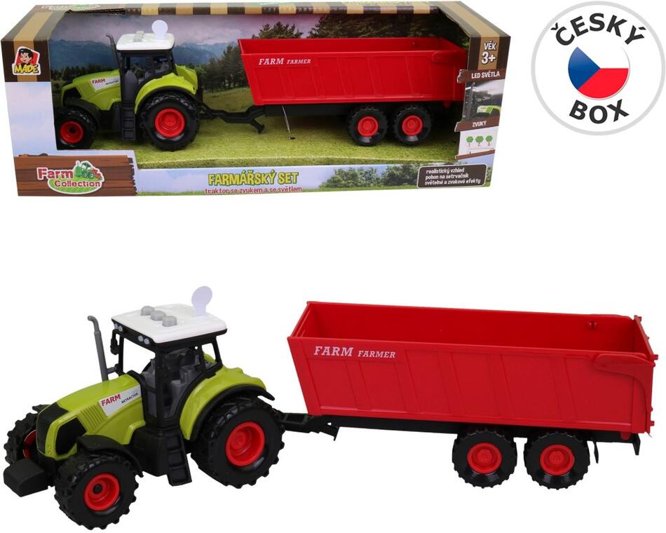 Traktor s přívěsem, se zvukem a světlem, 12,5 x 34,5 cm