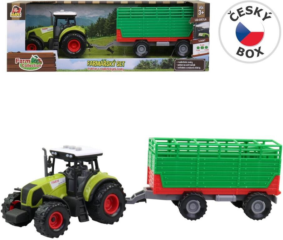 Traktor s přívěsem, se zvukem a světlem, 12,5 x 34,5 x 10,5 cm