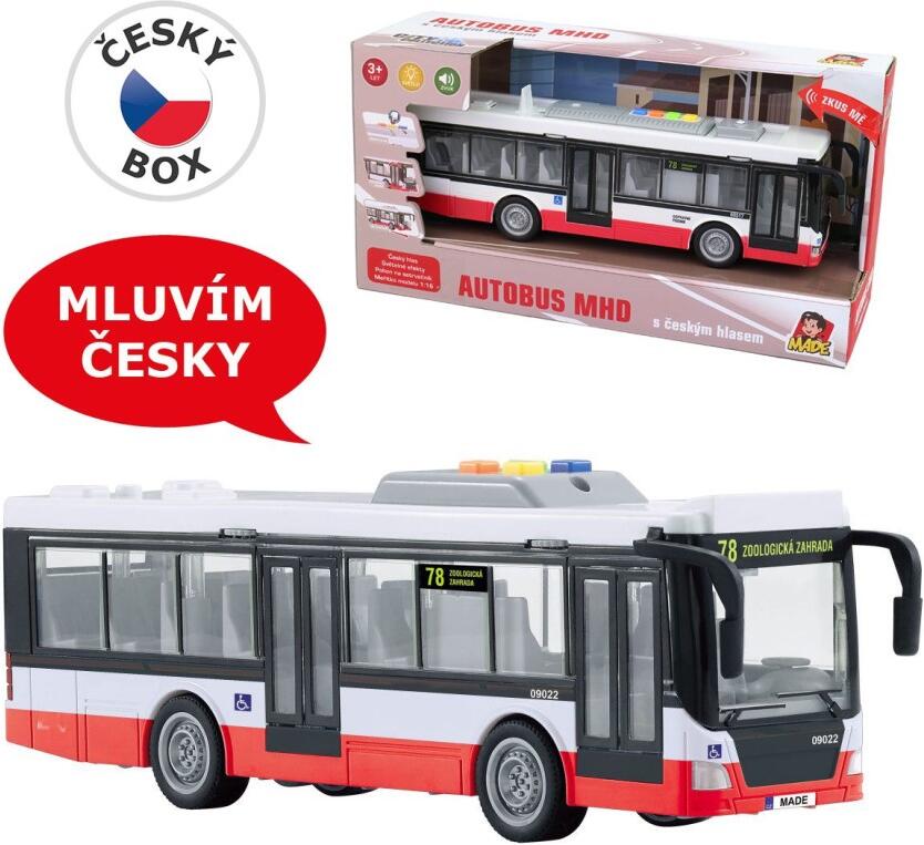 Autobus na setrvačník, mluví česky, hlásí zastávky, CZ design