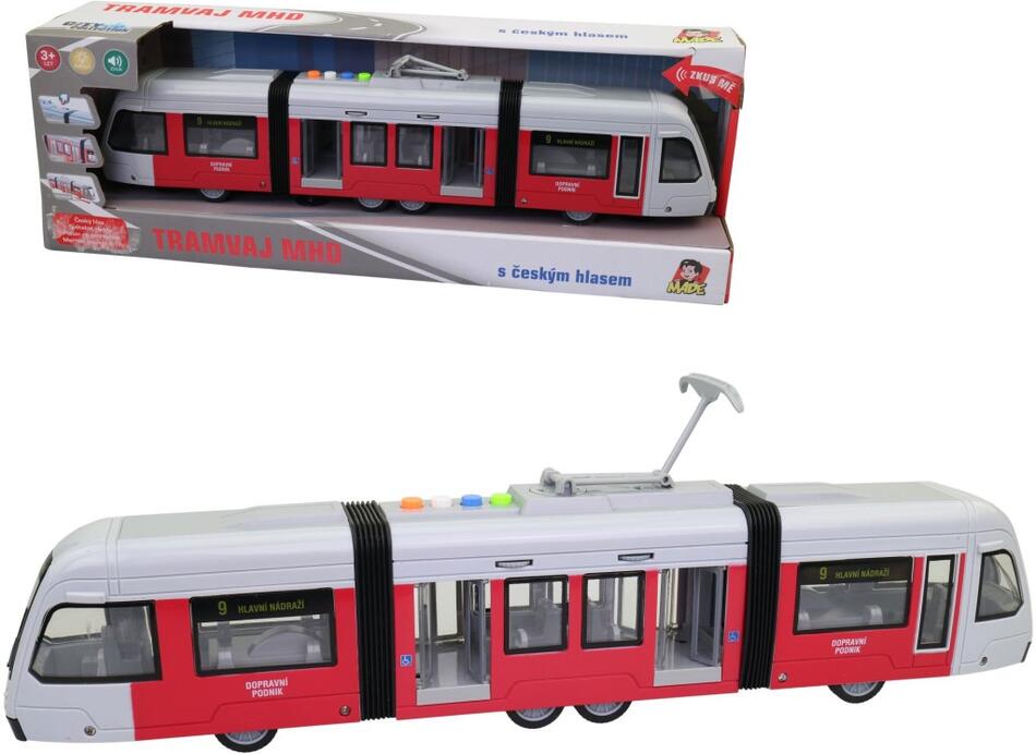 Tramvaj na setrvačník, se světlem a hudbou, 48 x 10,5 x 16,5 cm