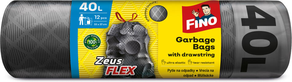 Fino Zeus Flex pytle na odpad, zatahovací, 32 µ, 55 × 57 cm, 40 l, 12 ks
