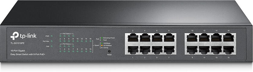TP-Link Easy Smart switch TL-SG1016PE (16xGbE,8xPoE+,150W,fanless)