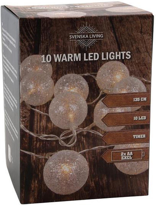 HIT světelný řetěz s časovačem 10LED ozdoby s glitry 135cm
