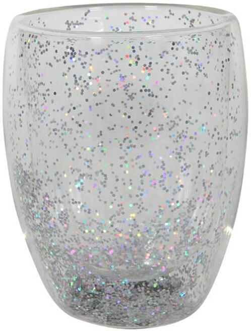 HIT sklenice s dvojitým sklem 350ml stříbrné konfety