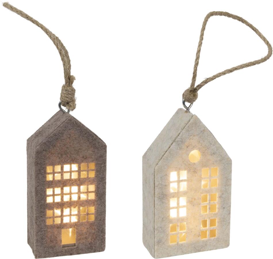 HIT závěsná plstěná dekorace 15cm domeček LED
