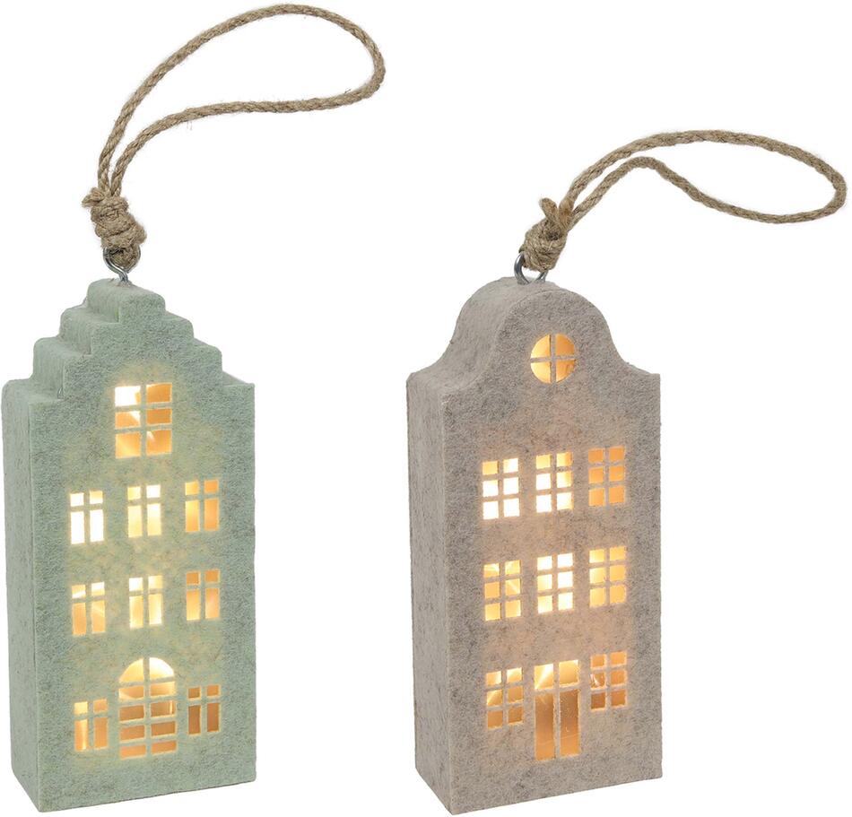 HIT závěsná plstěná dekorace 15cm domeček LED