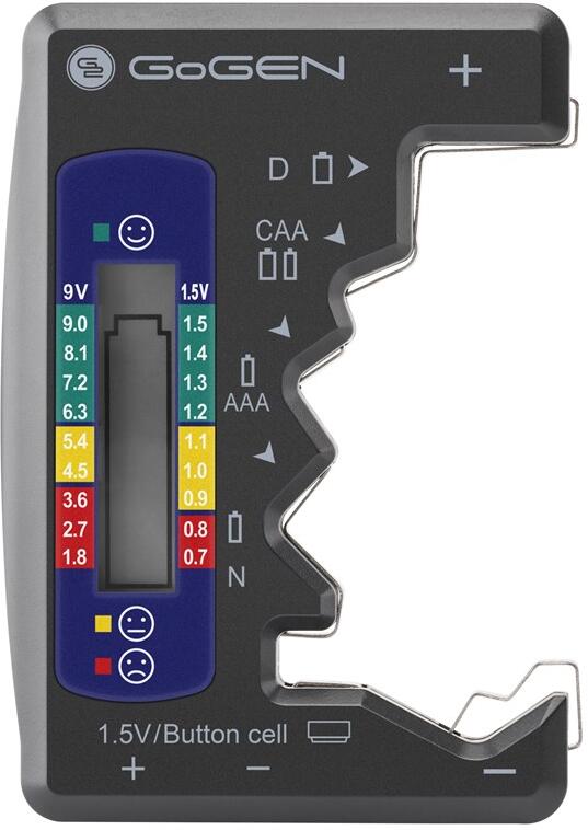 Tester akumulátoru GoGEN BTD01, AA, AAA, C, D, 9V, knoflíkové baterie
