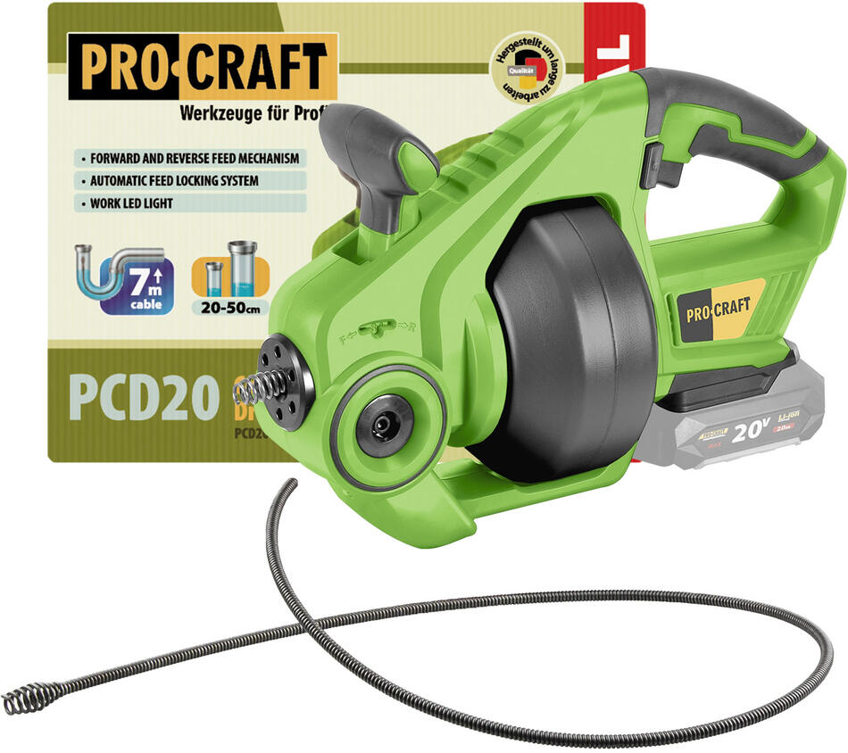 Aku čistič potrubí Procraft PCD20bb (bez baterie a nabíječky) / PCD20-BB