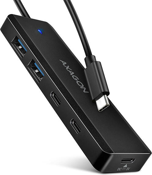 Axagon HUE-C2C, 4× USB 5Gbps TRAVEL hub, 2× USB-A + 2× USB-C, USB-C napájení, kabel USB-C 19cm