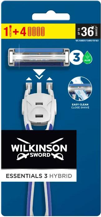 Wilkinson Sword holící strojek Wilkinson Essential 3 Hybrid + 4 náhradní hlavice