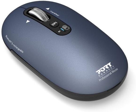 PORT CONNECT Pure MAC, bezdrátová dobíjecí myš, Bluetooth, FreeWheel, 3200 DPI, modrá (910505)