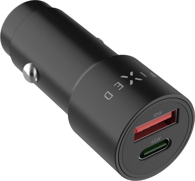 Autonabíječka FIXED s USB-C a USB-A výstupem, podpora PD 3.0, 63W, černá