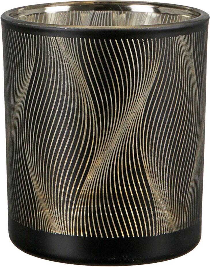 Gilde skleněný svícen Lines, černo-zlatý, 8 cm