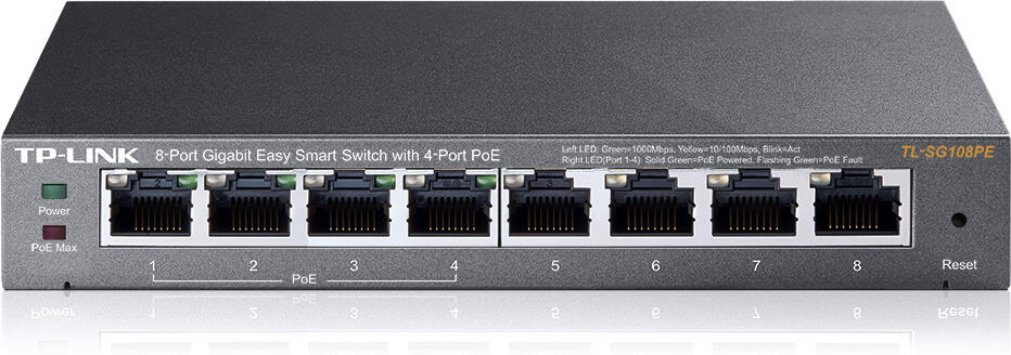 TP-Link Easy Smart switch TL-SG108PE (8xGbE, 4xPoE+, 64W, fanless)