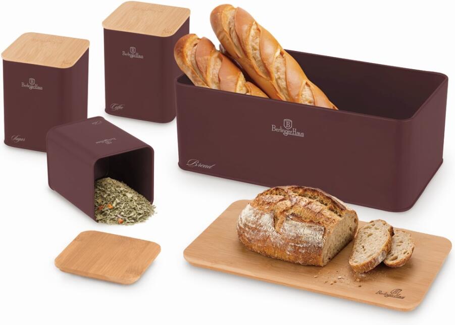 BERLINGERHAUS Chlebník a sada dóz na potraviny 4 ks Leonardo Collection BH-8900