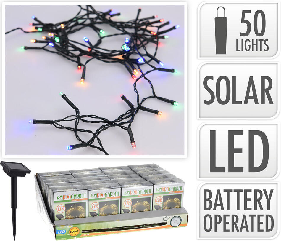 osvětlení solární 2m, 50LED, barevné, ZE drát
