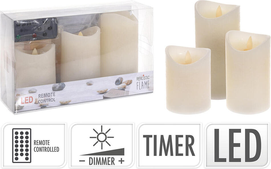 svíčka LED PLAMEN,dálk.ovl.,stmívání,časovač,SL.KOST (3ks)