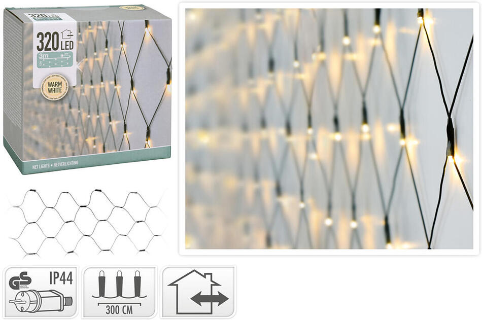 osvětlení vánoční 1,5x3m 320LED teplá BÍ, SÍŤ