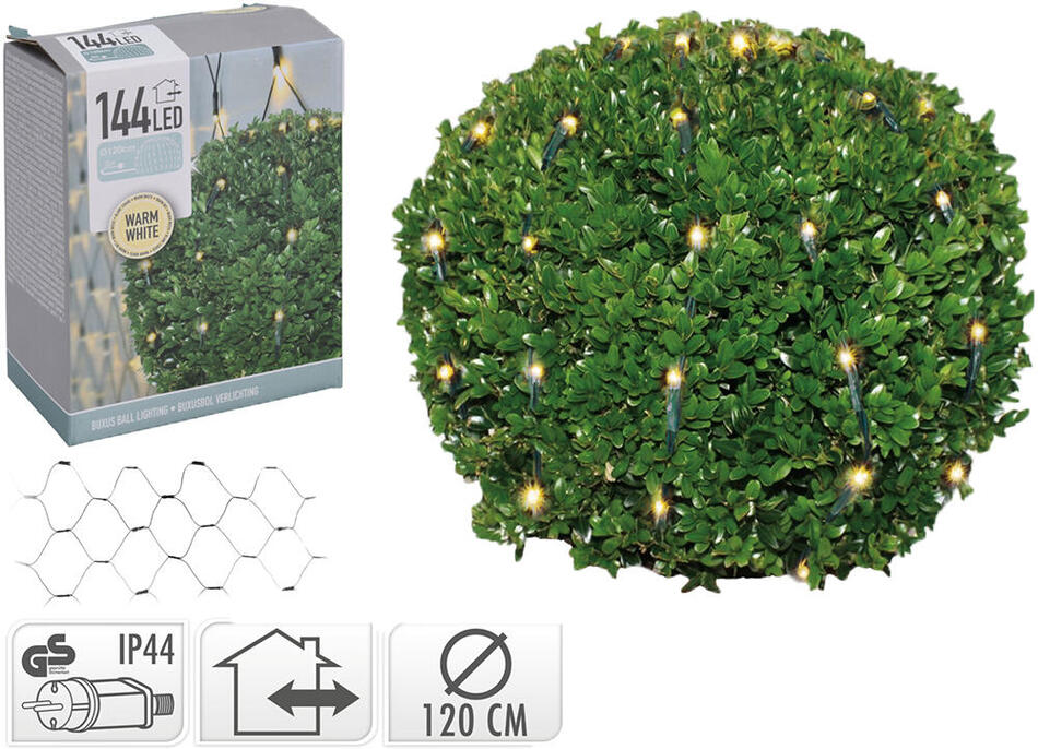 osvětlení vánoční KOULE pr.1,2m 144LED teplá BÍ, SÍŤ
