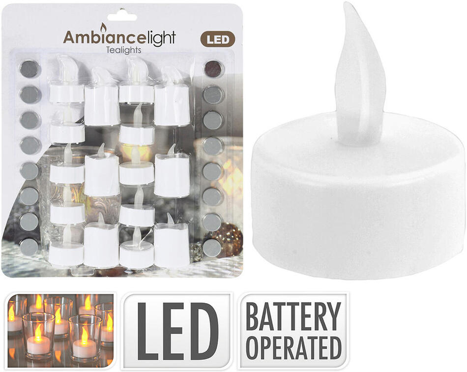 svíčka čajová LED pr 3,5cm BÍ (16ks mix) s bateriemi