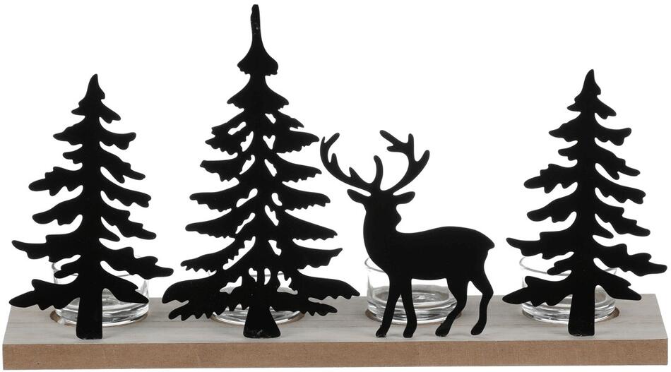 Svícen se sklíčky - adventní, kov a MDF, černé stromky a jelen Autronic (JS456 BK), Černá