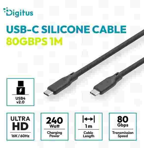 Digitus silikonový kabel USB4 verze 2.0, USB 80 Gbps, 1 m, černý (AK-300350-010-S)