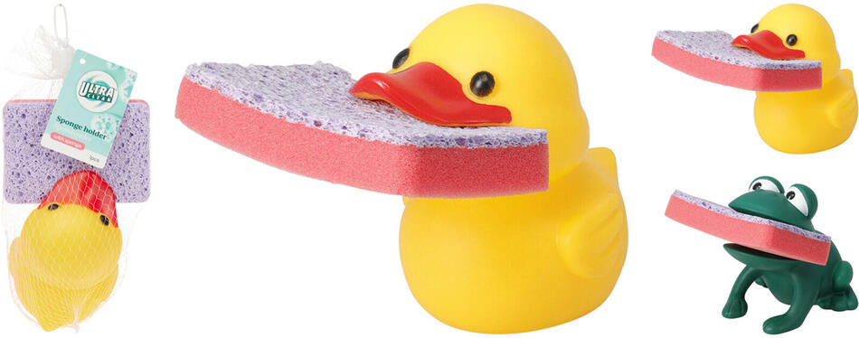 držák s houbičkou KACHNA, ŽÁBA PVC/PU mix