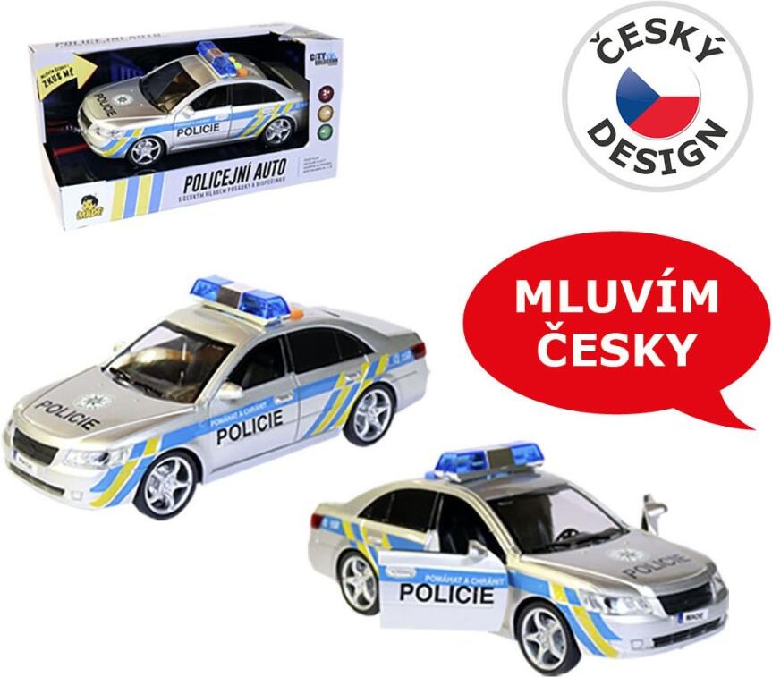 Auto policejní s českým hlasem, na setrvačník, 24 cm