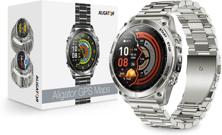 ALIGATOR Watch GPS Maps, stříbrné