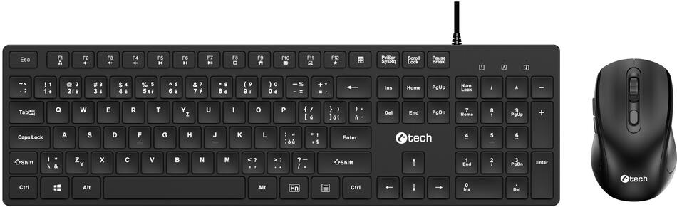 Klávesnice C-TECH KBM-108, drátový combo set s myší, multimediální, USB, CZ/SK