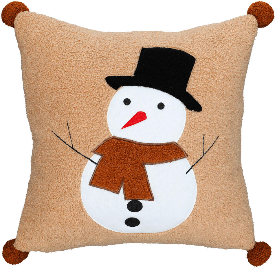 Polštář s výplní - se sněhulákem, 100% polyester, 45 x 45 cm Autronic (POL1205), Hnědá, Polyester 100%