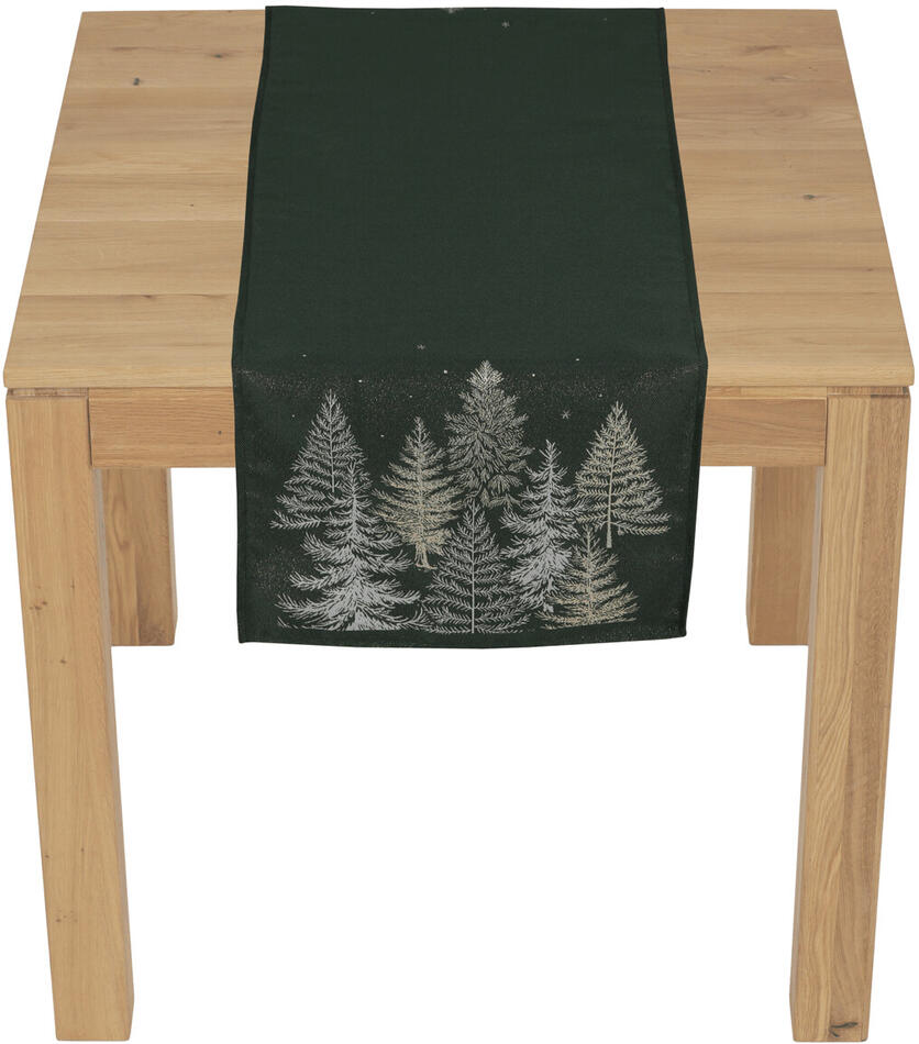 Ubrus - běhoun, zasněžené stromy, zelený, 100% polyester, 40 x 140 cm Autronic (POL1214), Zelená, Polyester 100%