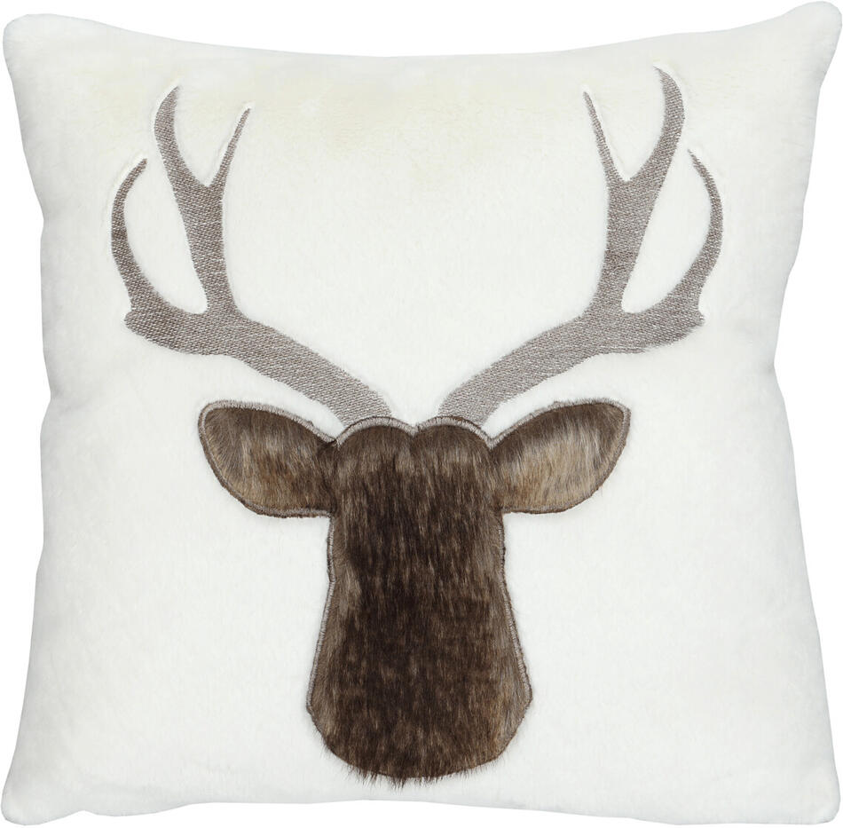 Polštář s výplní - bílý s jelení hlavou, 100% polyester, 45 x 45 cm Autronic (POL1233), Bílá, Polyester 100%