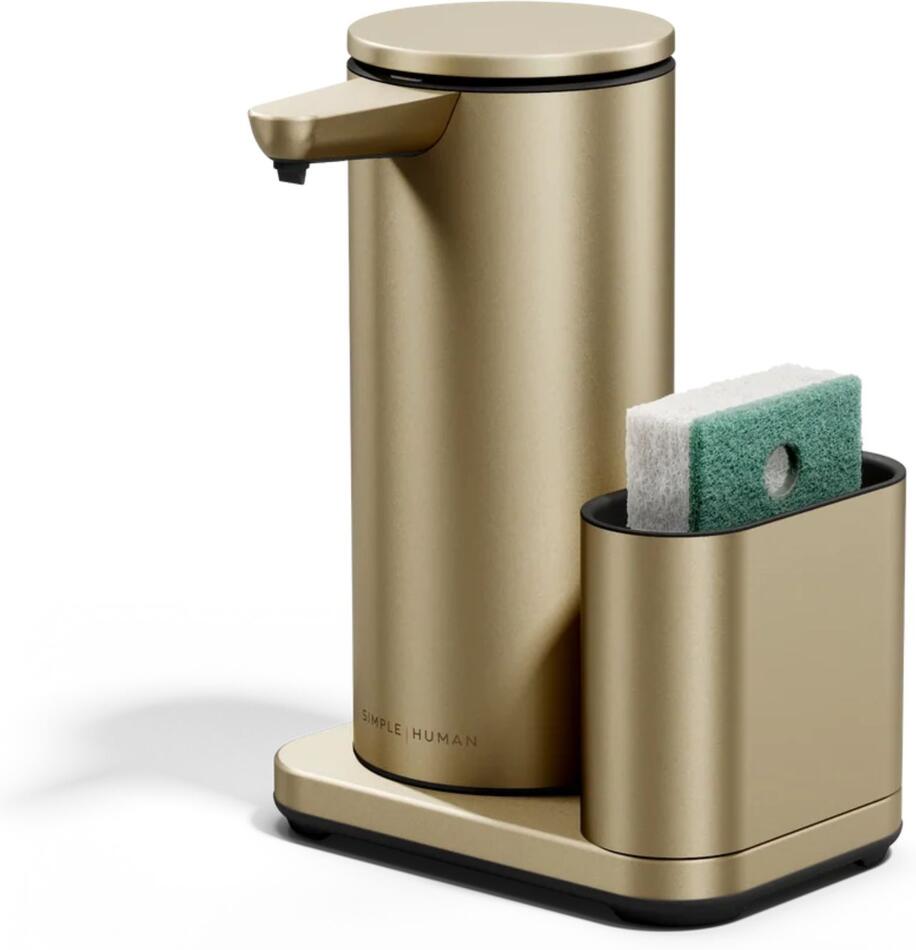 Simplehuman bezdotykový dávkovač – 414 ml + držák na houbičku, matná zlatá ocel ST1106