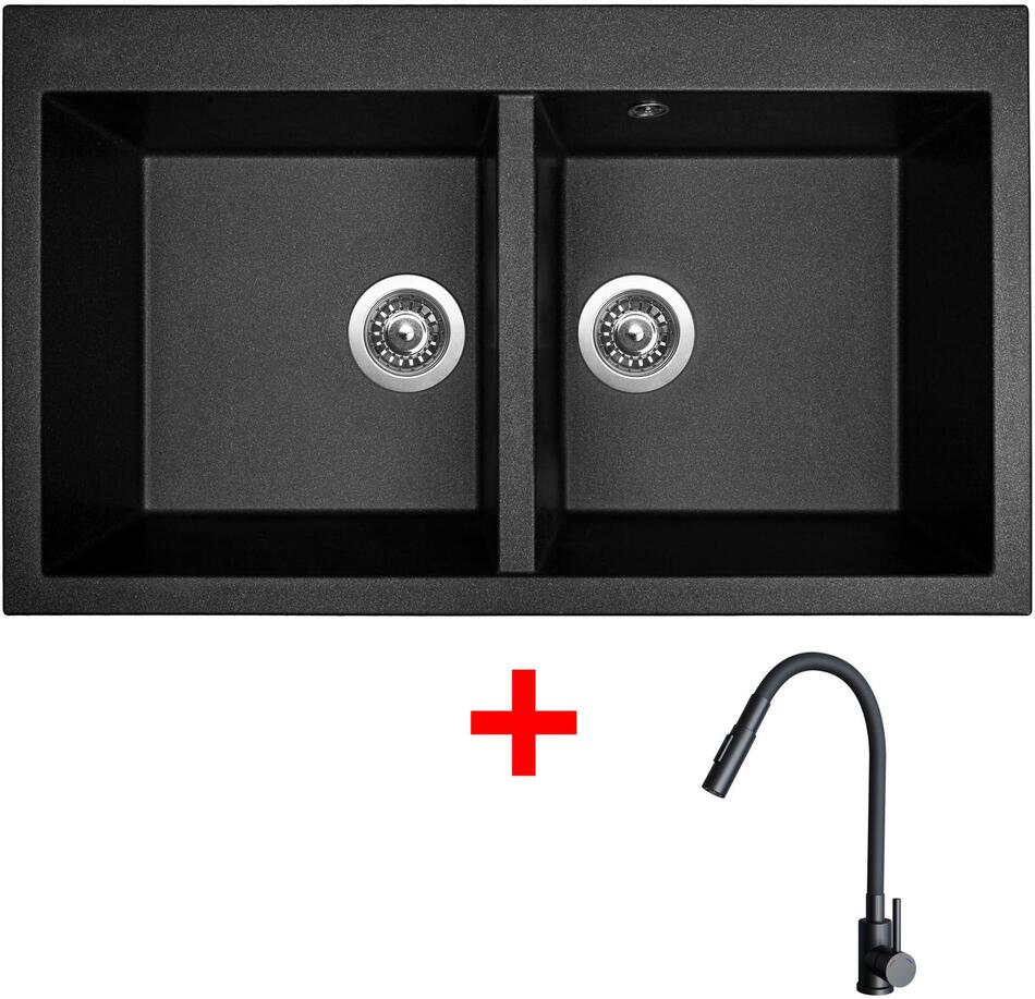 Sinks AMANDA 860 DUO Metalblack + ELASTA S černá matná