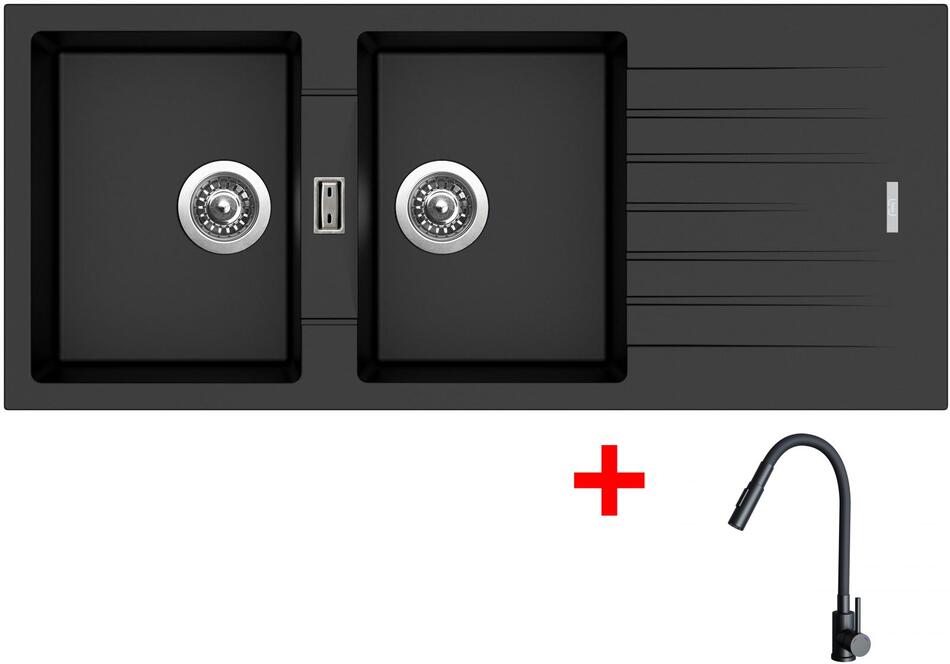 Sinks PERFECTO 1160 DUO Metalblack + ELASTA S černá matná