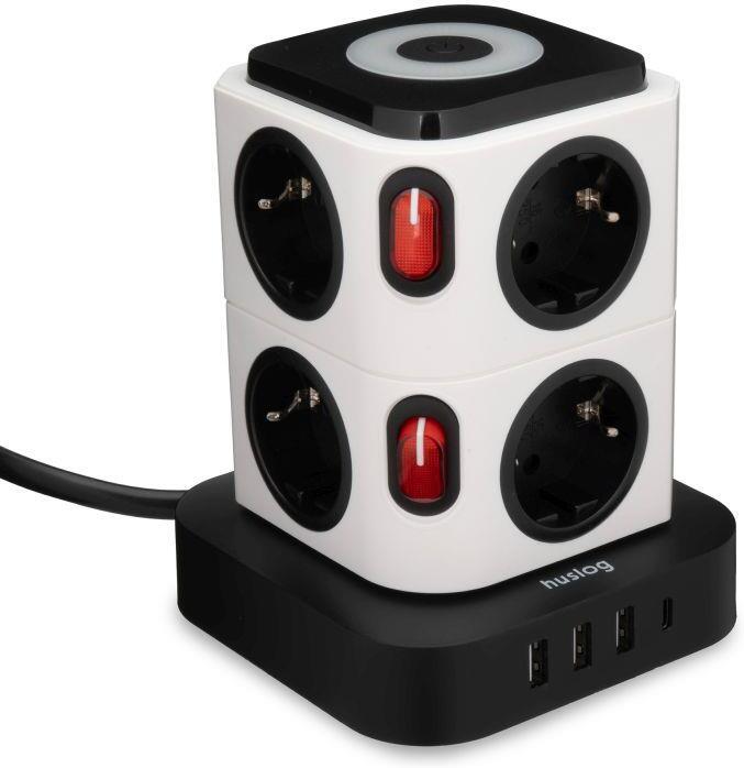 Nabíjecí stanice Huslog 15W 8xzásuvka, 1xUSB-C, 3xUSB, 1x LED světlo bílá