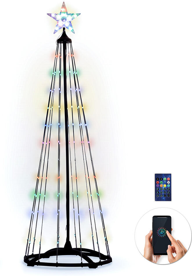Solight smart vánoční stromek, 150 LED, 1,5m, IP44, RGB, dálkový ovladač + BT aplikace