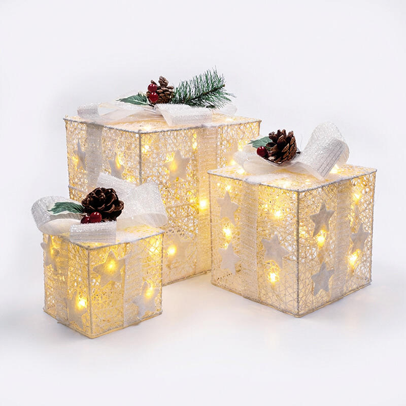 Solight sada 3 LED vánočních dárků, 48x LED, IP44, 230V, bílé provedení