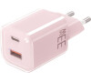 Solight 33W GaN fast charge USB-A + USB-C adaptér, růžový